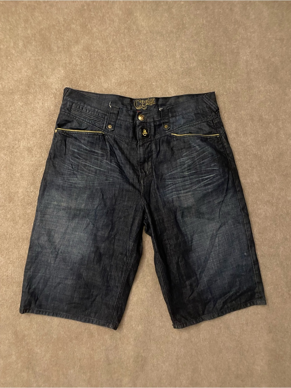 Vintage COOGI Dark Blue Denim Jean Shorts with Gold Trim
